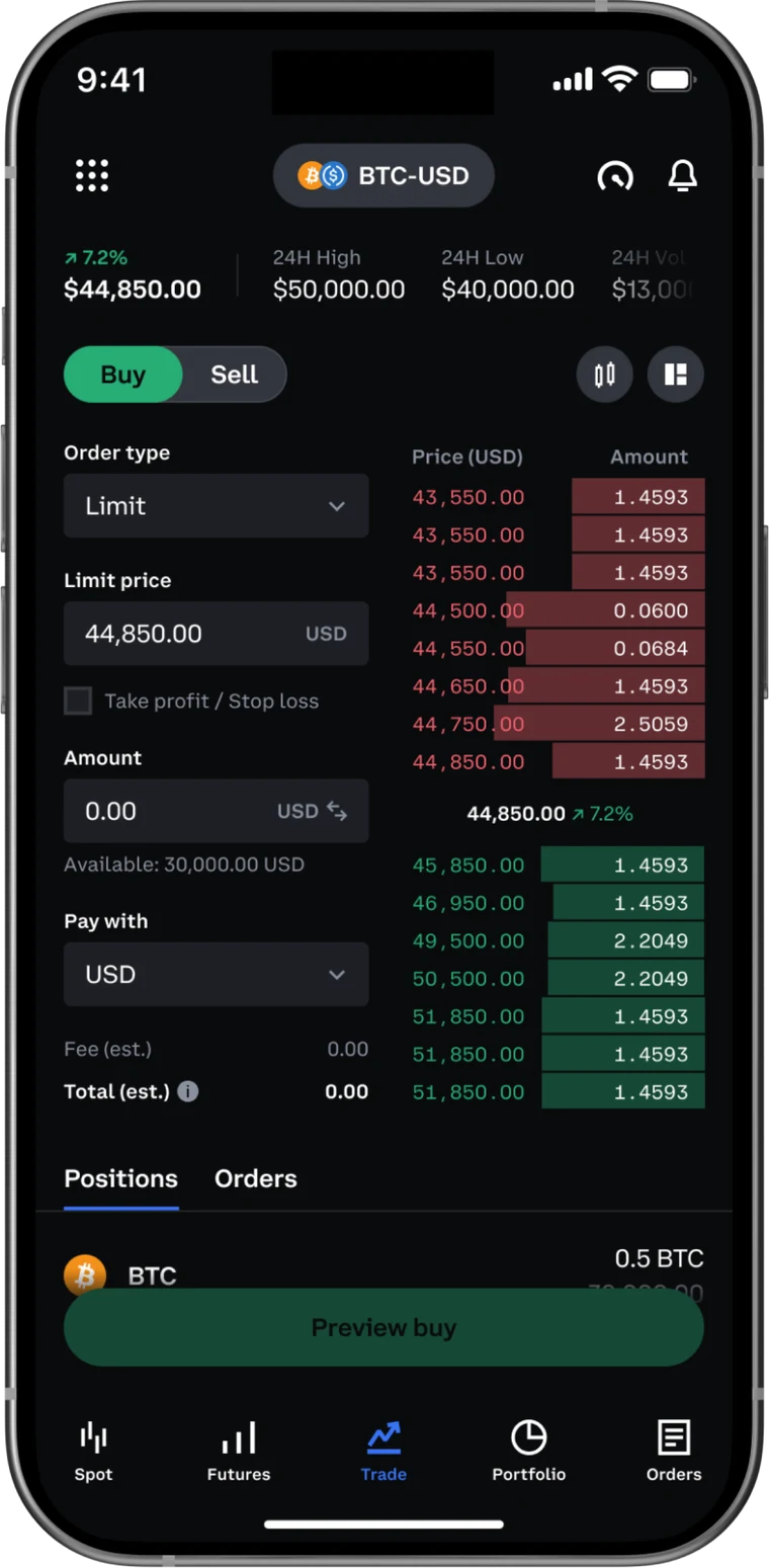 Coinbase Advanced mobile trading