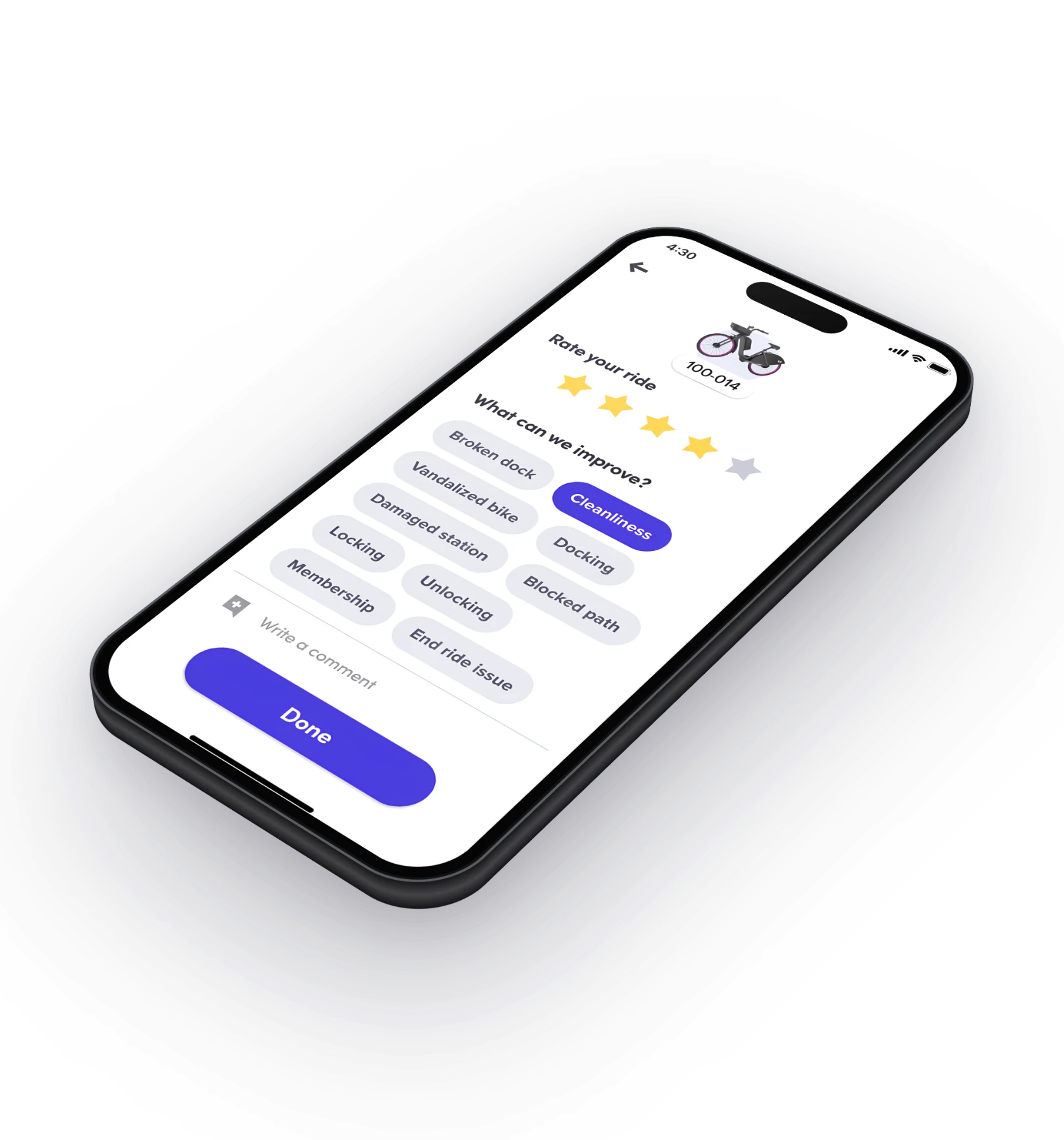 Rating a ride in the Lyft bikes app